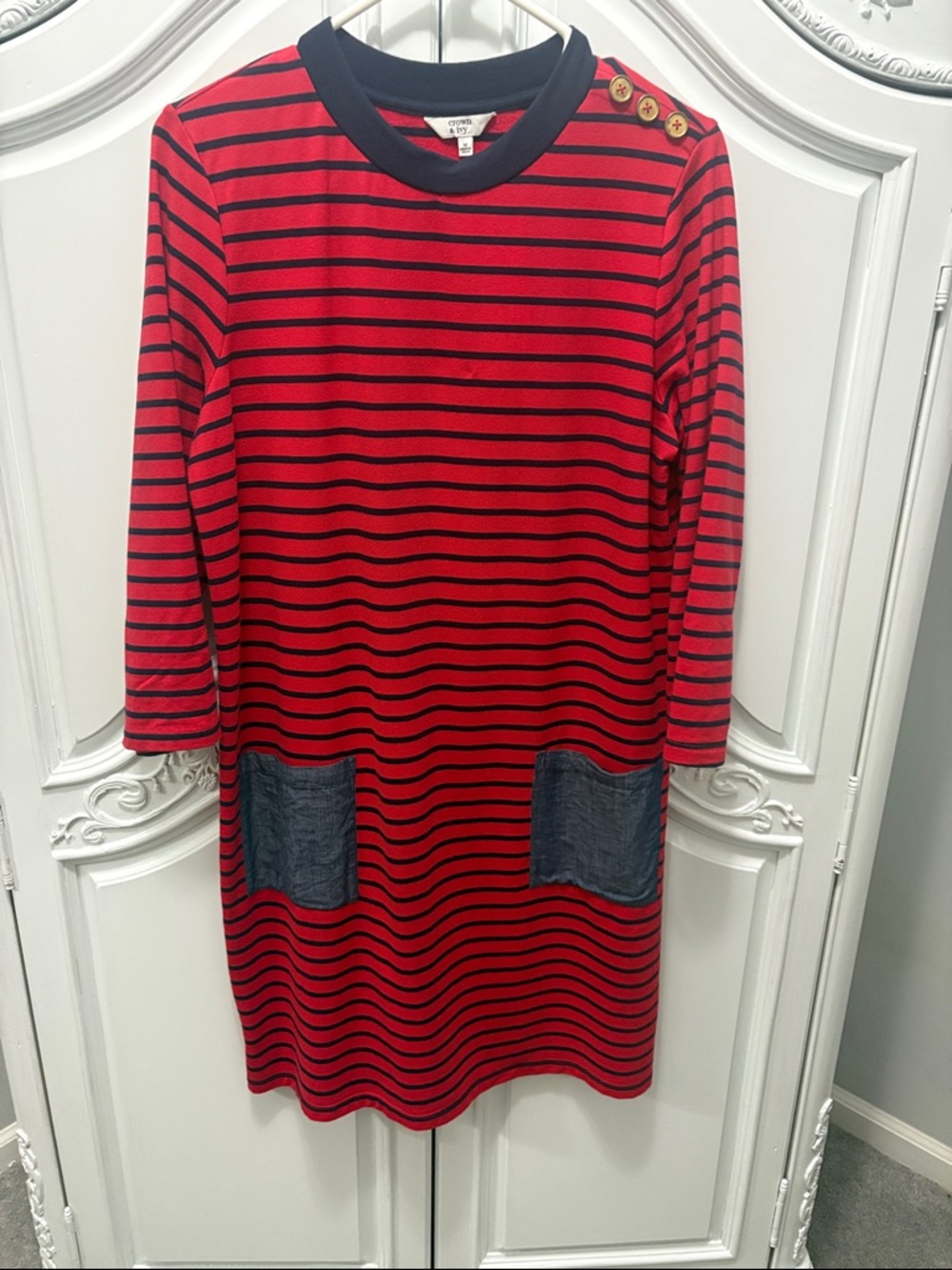 crown & ivy Red and Navy Striped Women's Dress - medium